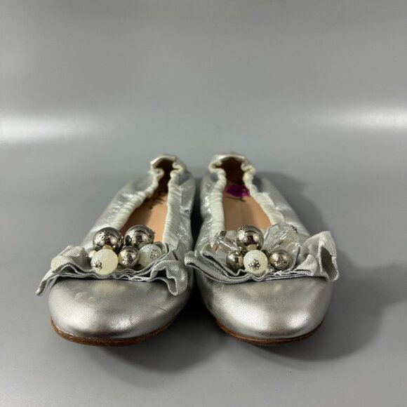 Milly Made in Italy Silver Metallic Leather Ballet Flats, Size 39.5 - Picture 3 of 15